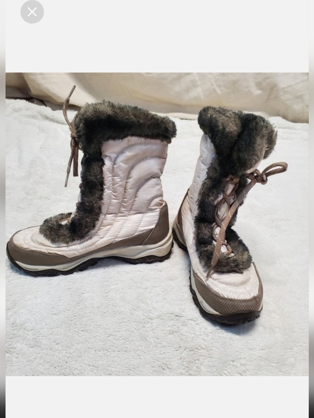 The North Face Ivory Grey Fuzzy Snow Boots Kids Youth Girl 5 Casual Cozy Winter